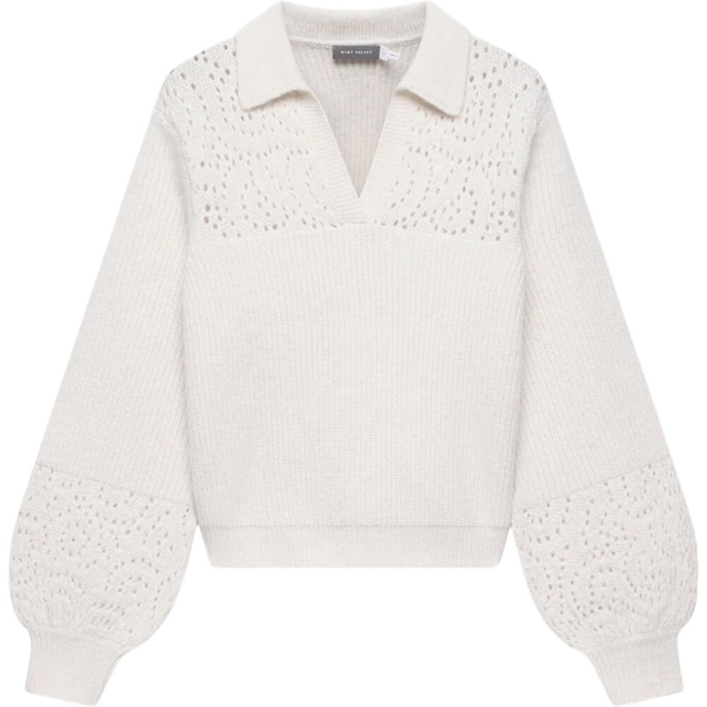 Mint Velvet Cream Pointelle Collar Jumper